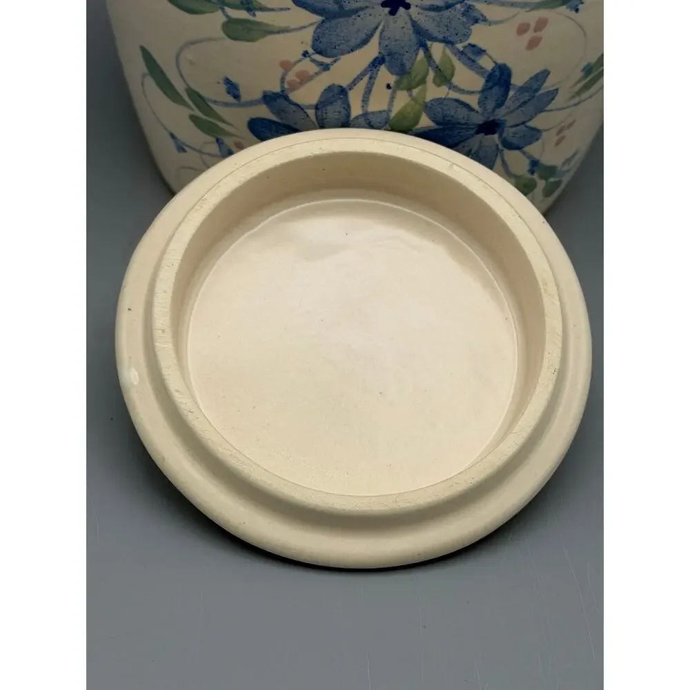 Marshall Pottery Texas Blue Floral Stoneware Lidded Crock Canister 8